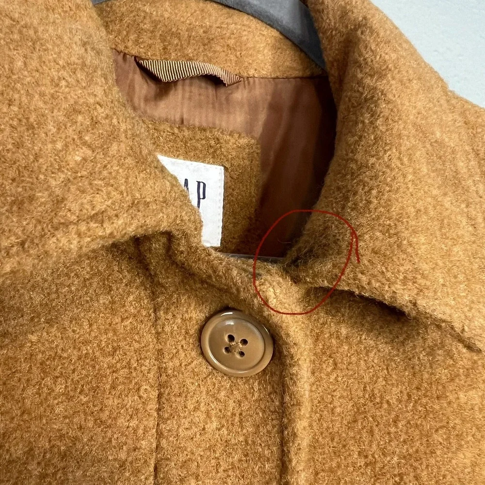 GAP Kids Boucle Jacket Girls Size L Deep‎ Camel Button Front Coat Longline